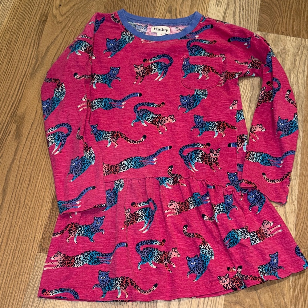 Hatley Fuchsia Dress with Blue Leopard Print